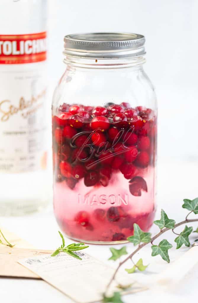 Cranberry vodka in a mason jar