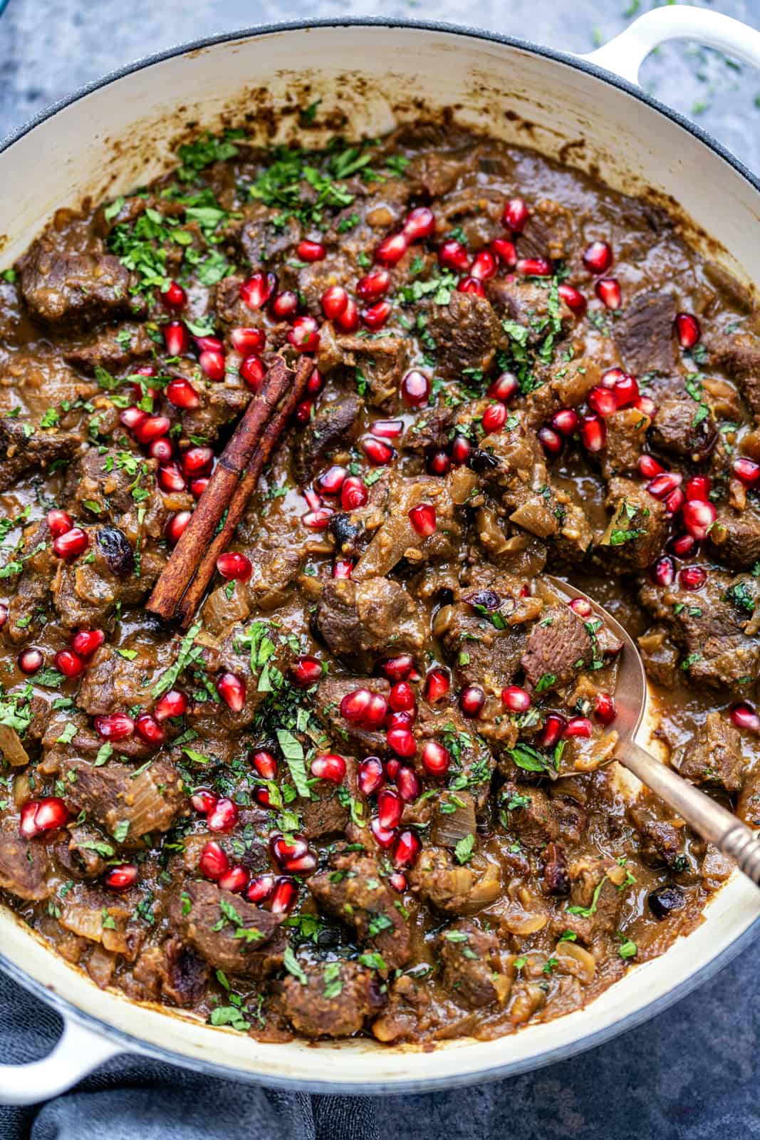 Close up on a pot of Persian lamb stew