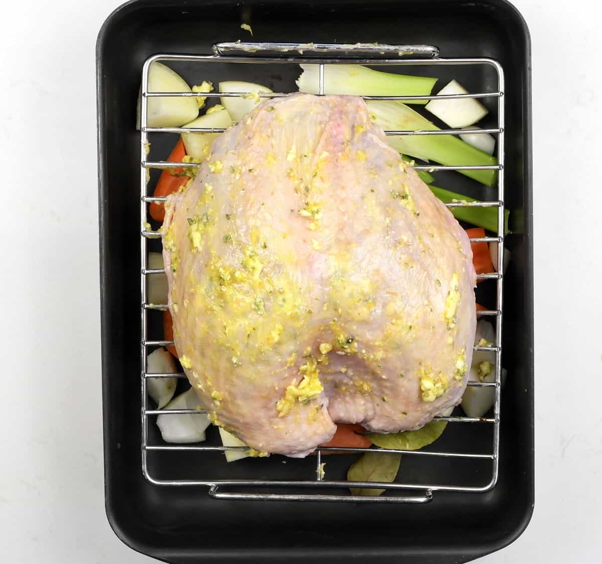 Turkey crown covered with butter and herbs