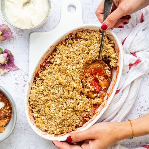 Rhubarb Crumble with Oat Crumble Topping - Supergolden Bakes