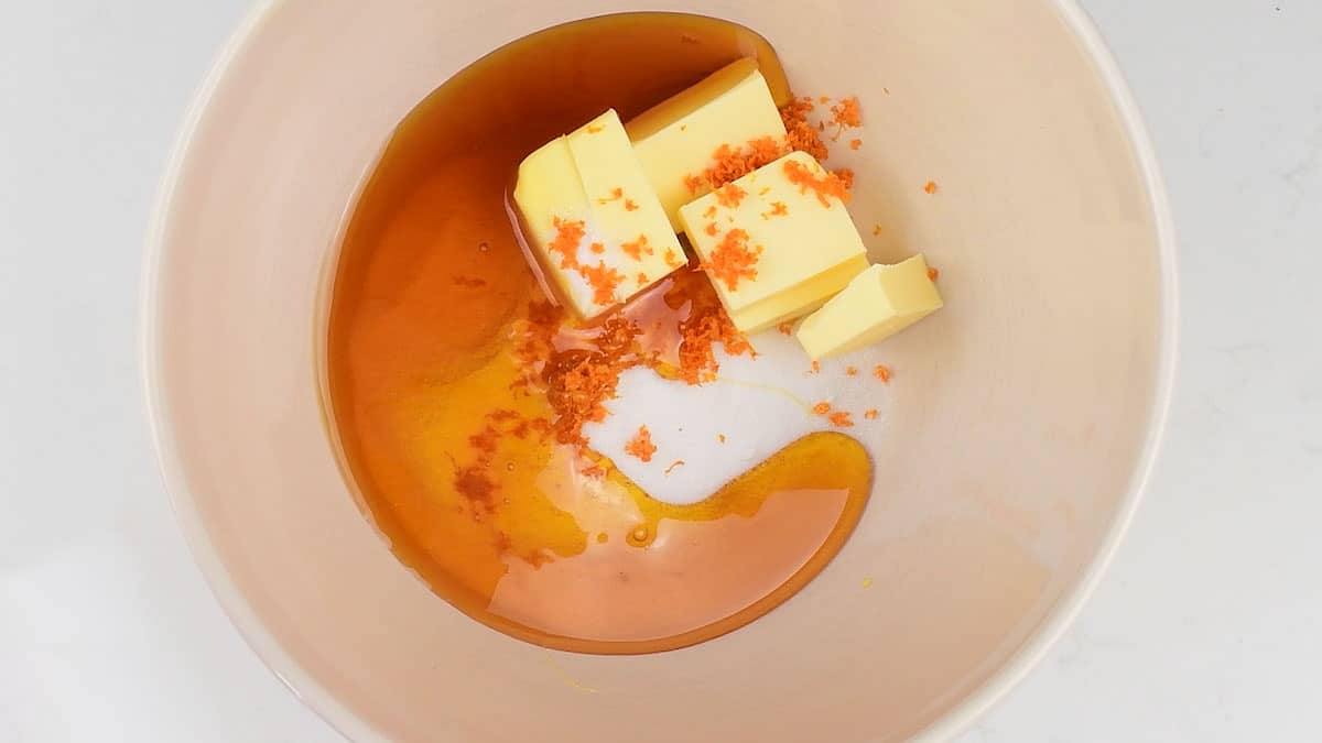 butter, golden syrup, sugar and orange zest in a large mixing bowl