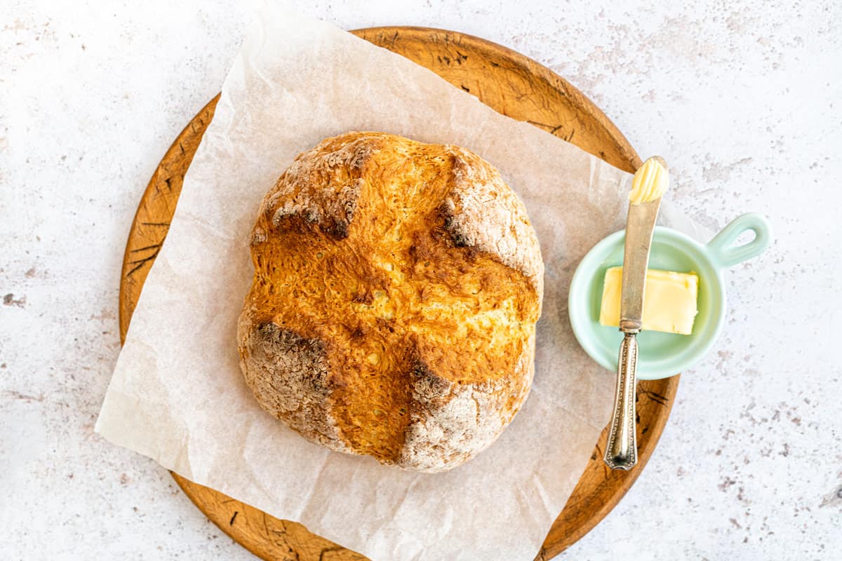 White soda bread with butter on the side