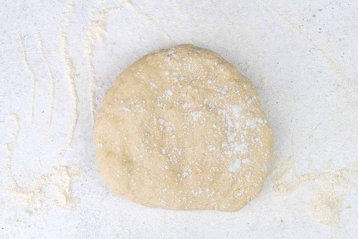No yeast pizza dough on a floured worktop