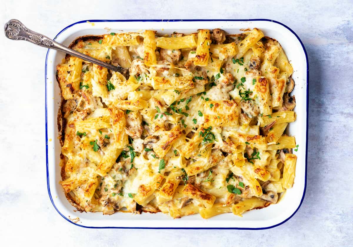 tuna pasta bake straight from the oven