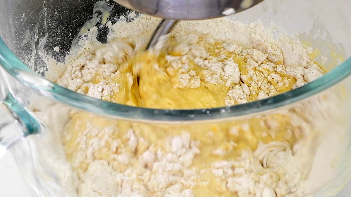 mixing brioche dough using a stand mixer