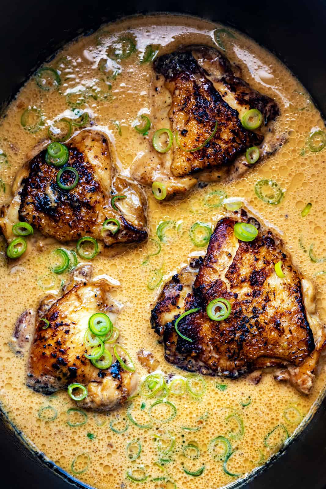 chicken thighs cooked with coconut milk and soy sauce in a slow cooker