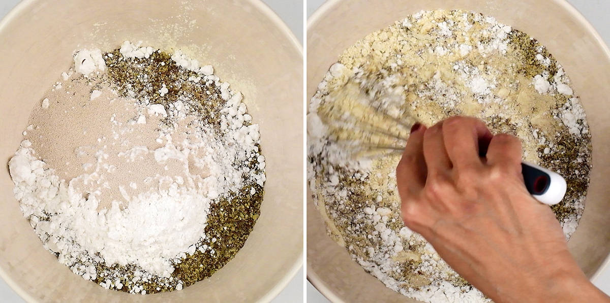 mixing dry ingredients for keto bread in a bowl 