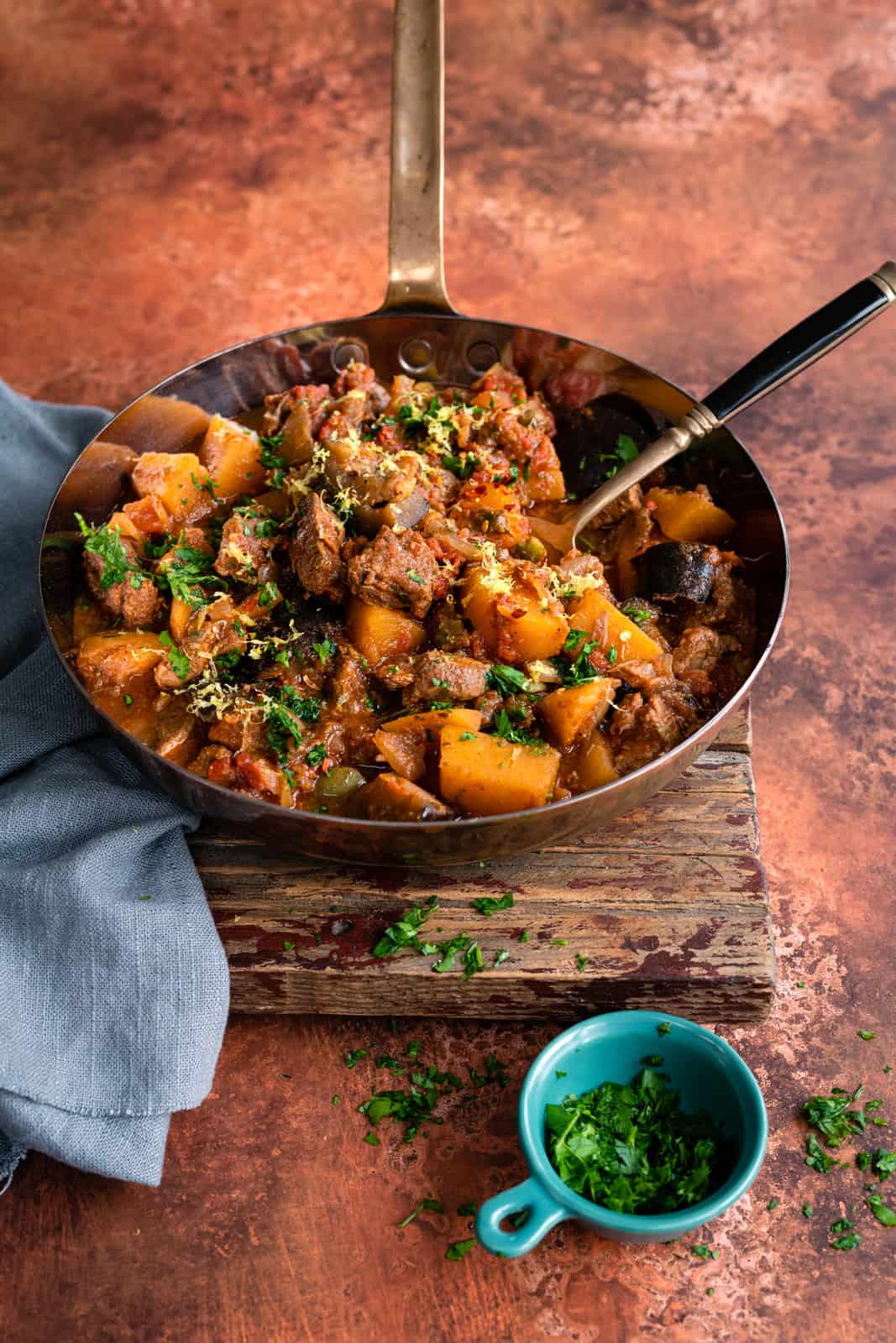 slow cooked lamb stew with swede and aubergine