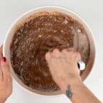 stirring flour, cocoa powder and sugar together in a bowl