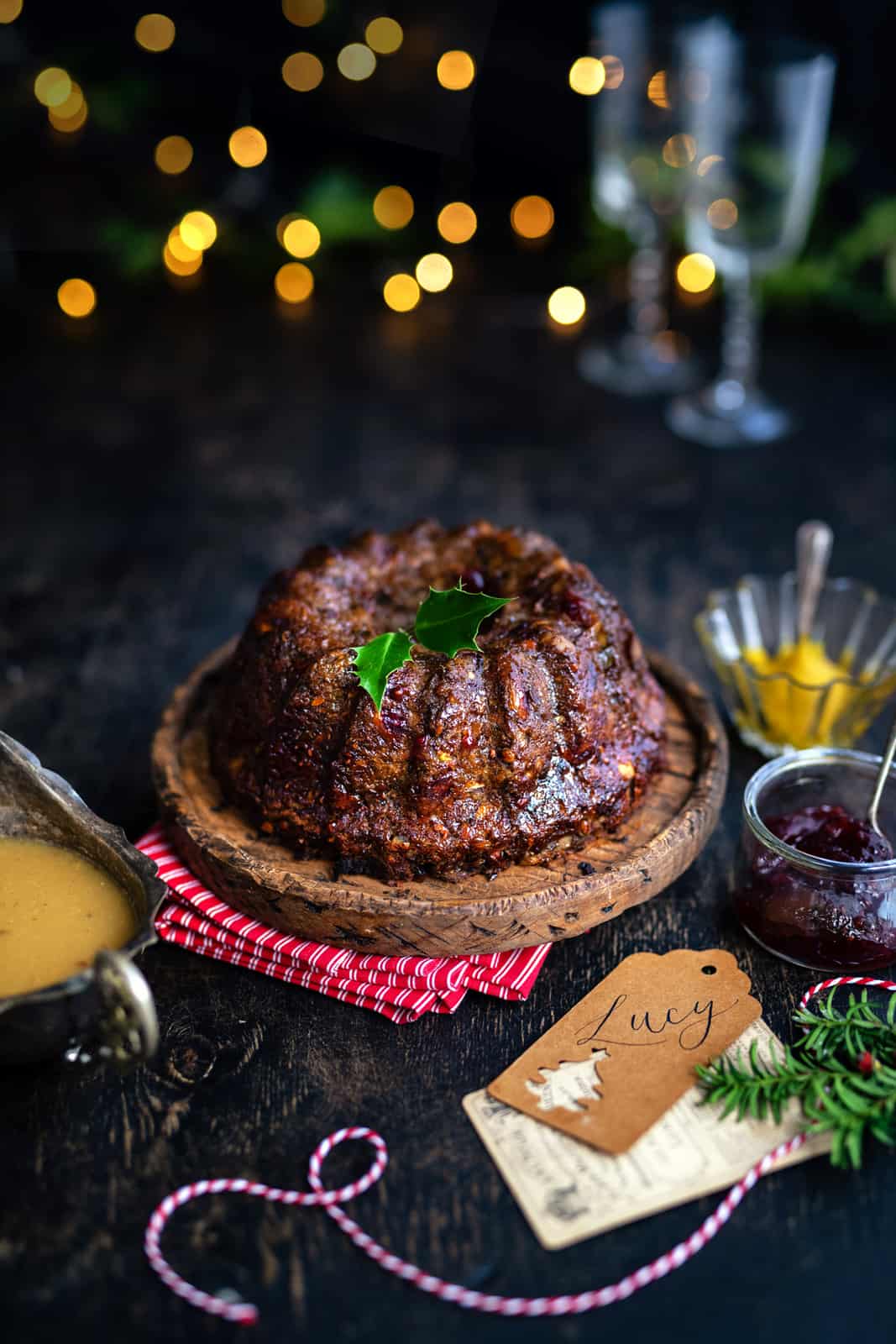 Christmas Nut roast served with mustard and cranberry sauce