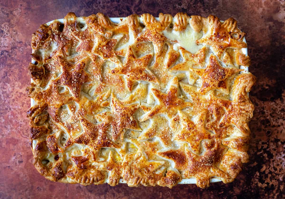 Turkey Pot Pie covered with puff pastry stars