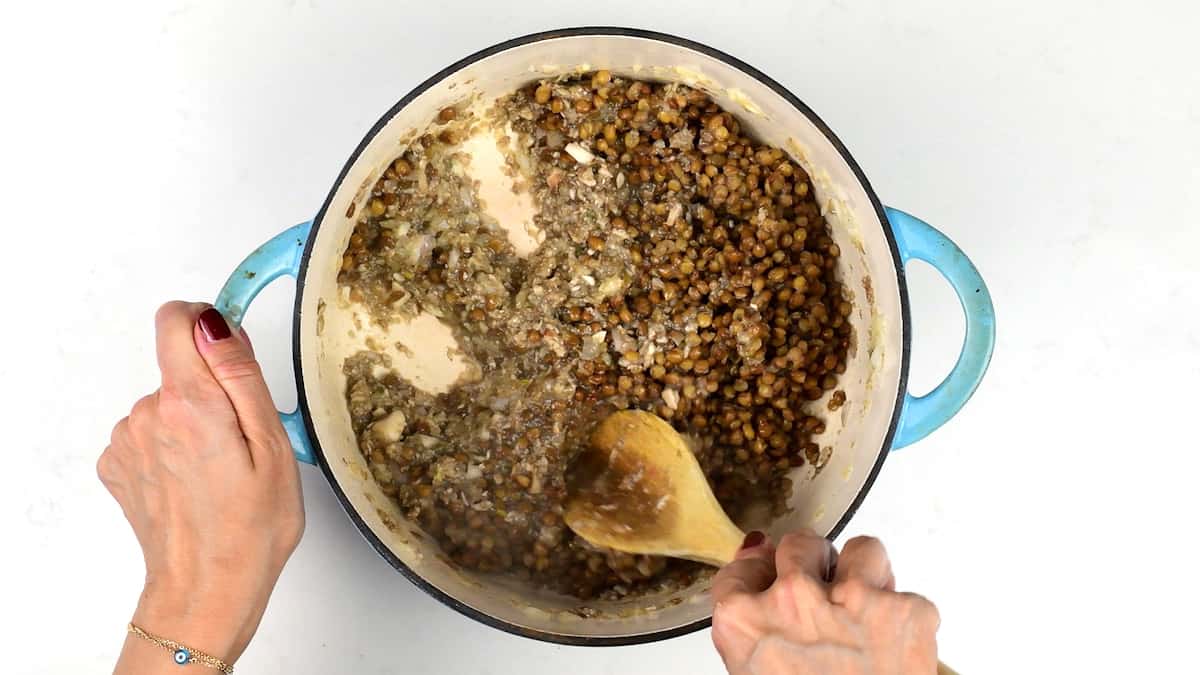 preparing vegan nut roast in a pot
