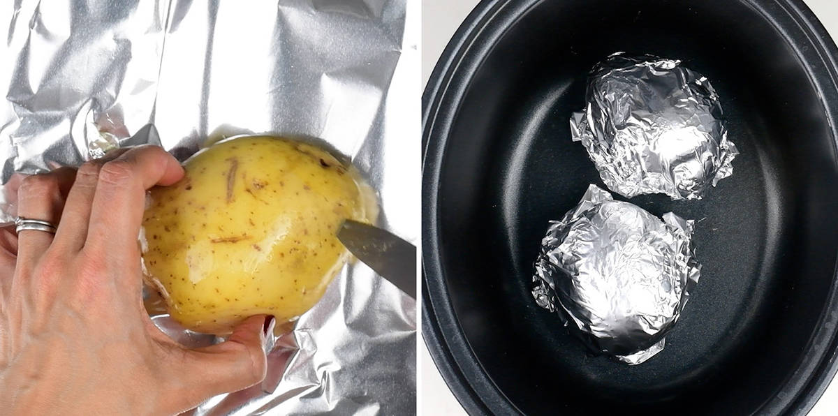 cooking potatoes in a slow cooker collage