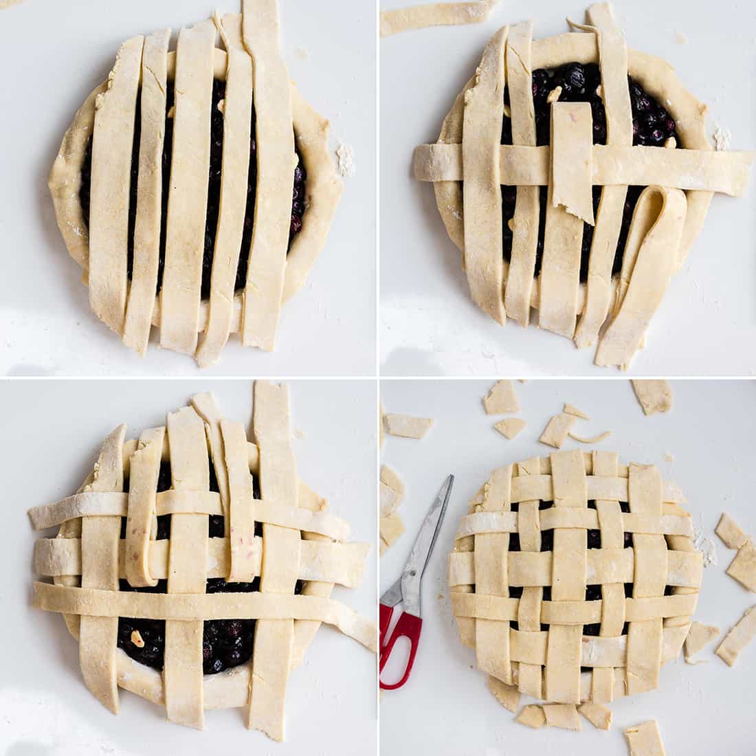 Photo collage showing how to make lattice pie crust