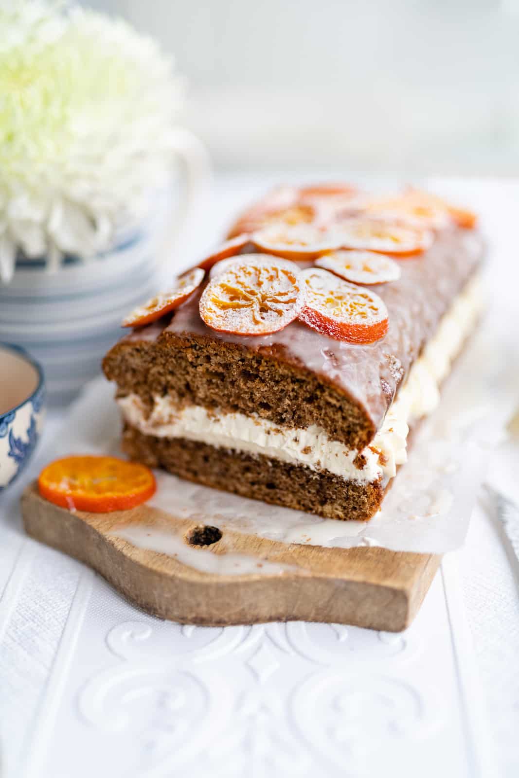 orange loaf cake filled with cream
