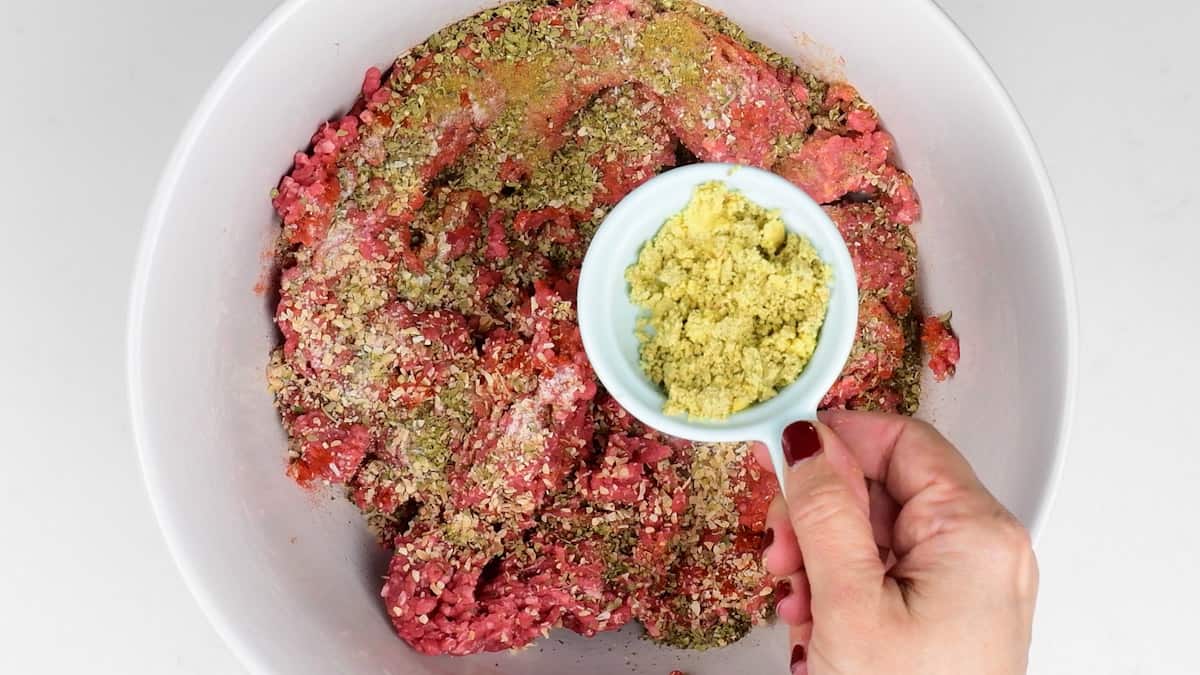 Bowl with ground beef, spices and herbs
