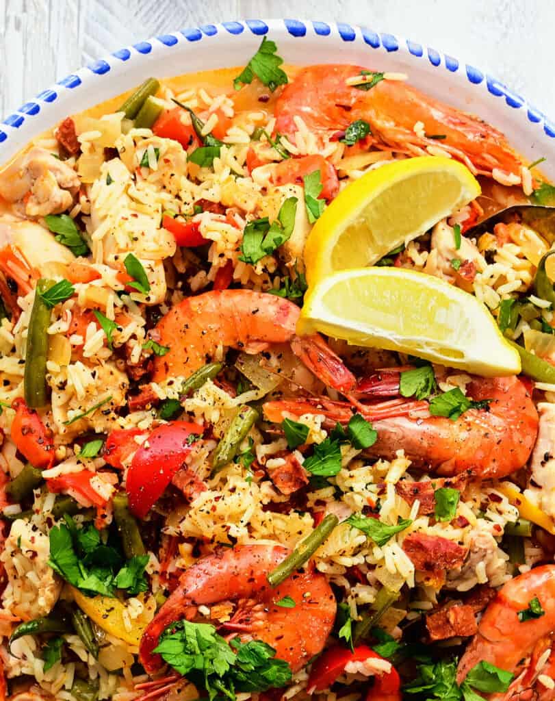 Slow Cooker Paella with Chicken, Chorizo and Shrimp