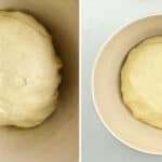 bread dough before and after proving collage