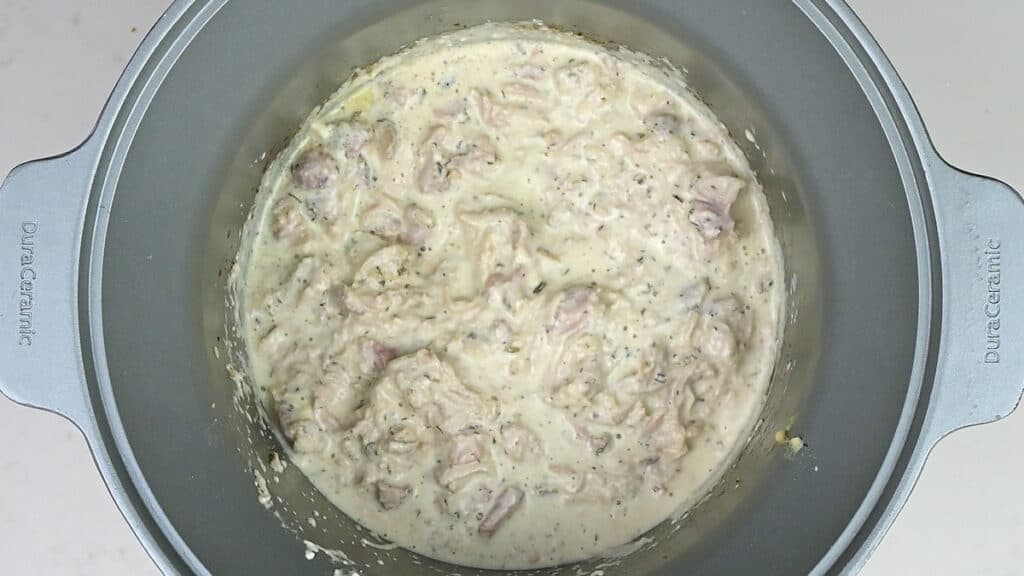 shredded chicken in creamy sauce with ranch seasoning