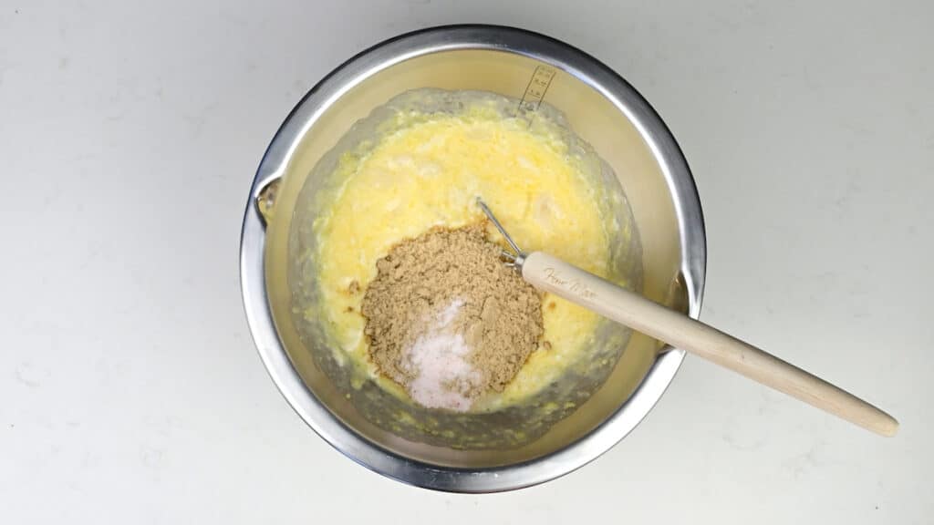 sourdough starter, milk, butter, eggs, sugar and salt in a mixing bowl