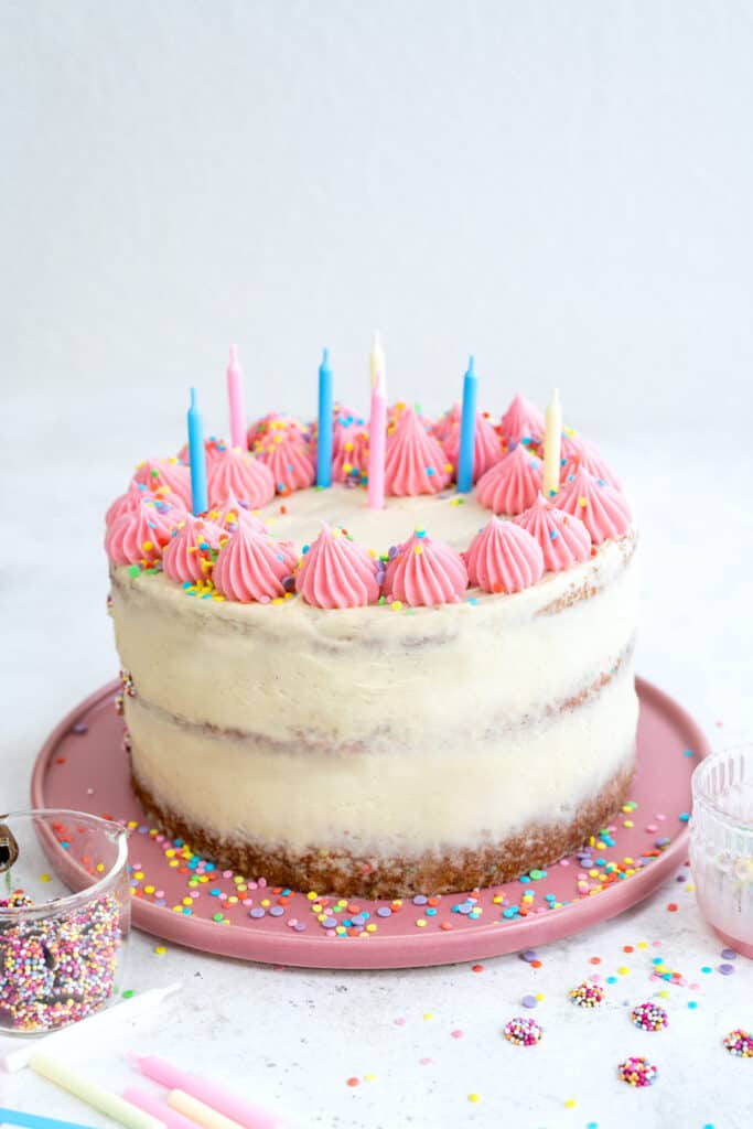 Vanilla layer cake with sprinkles