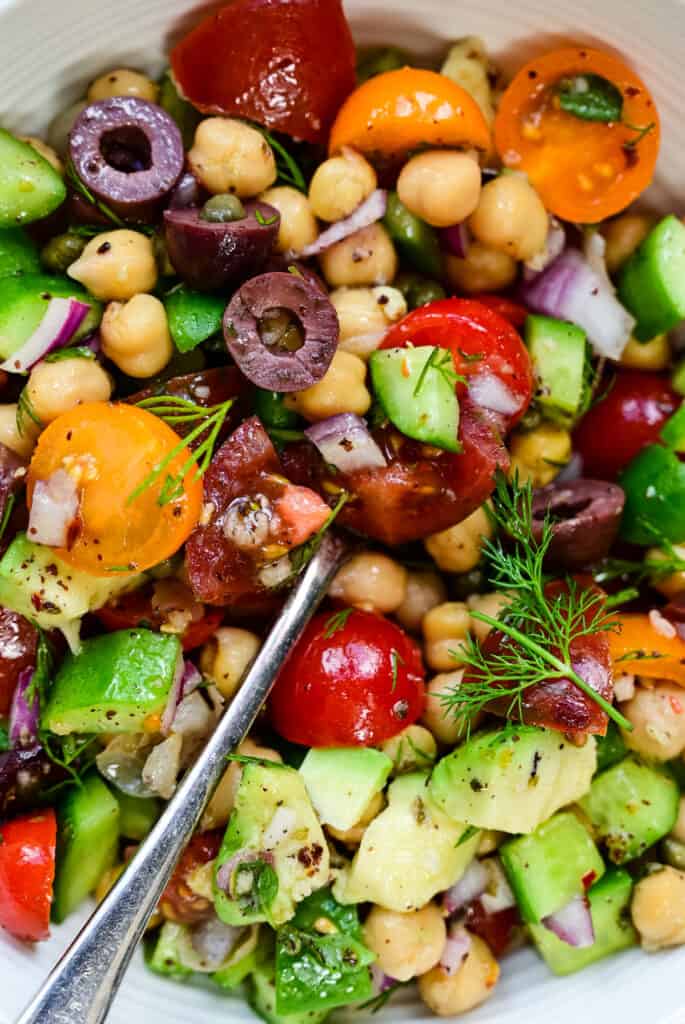 Close up on vegan chickpea salad