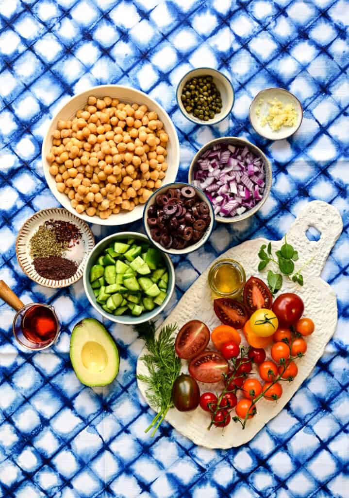Ingredients for vegan chickpea salad