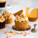 Biscoff cupcake with Lotus Biscoff Buttercream frosting decorated with Biscoff cookie