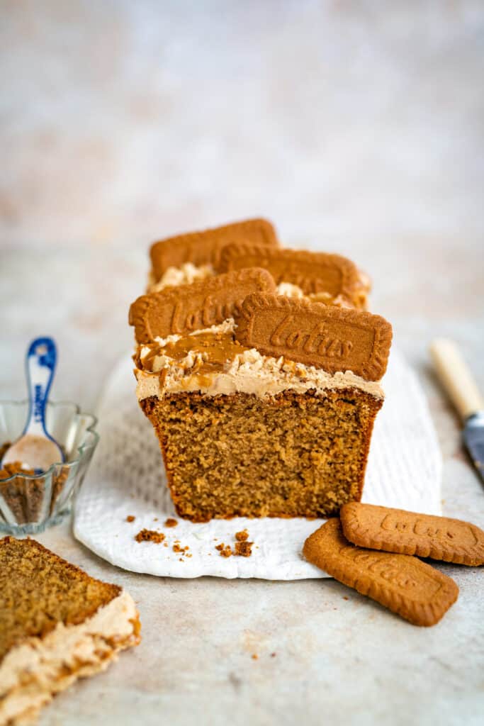 Lotus Biscoff Loaf Cake with buttercream frosting