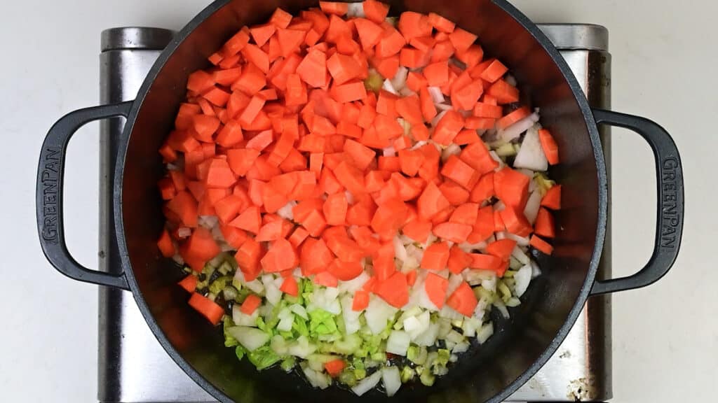 Carrots, onions and celery in large pot