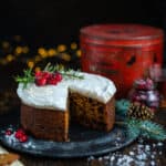 Christmas cake with slice cut out