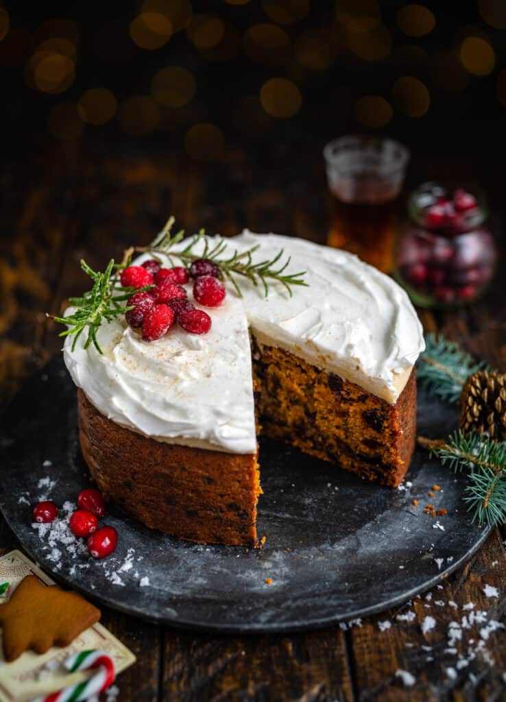 Mary Berry Christmas Cake with slice cut out