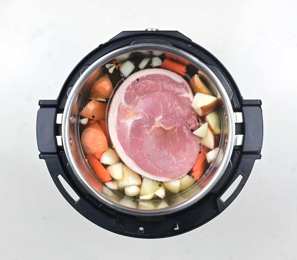 Overhead view of gammon in an Instant Pot
