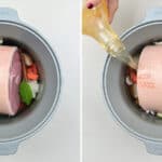 Collage showing how to cook gammon in a slow cooker