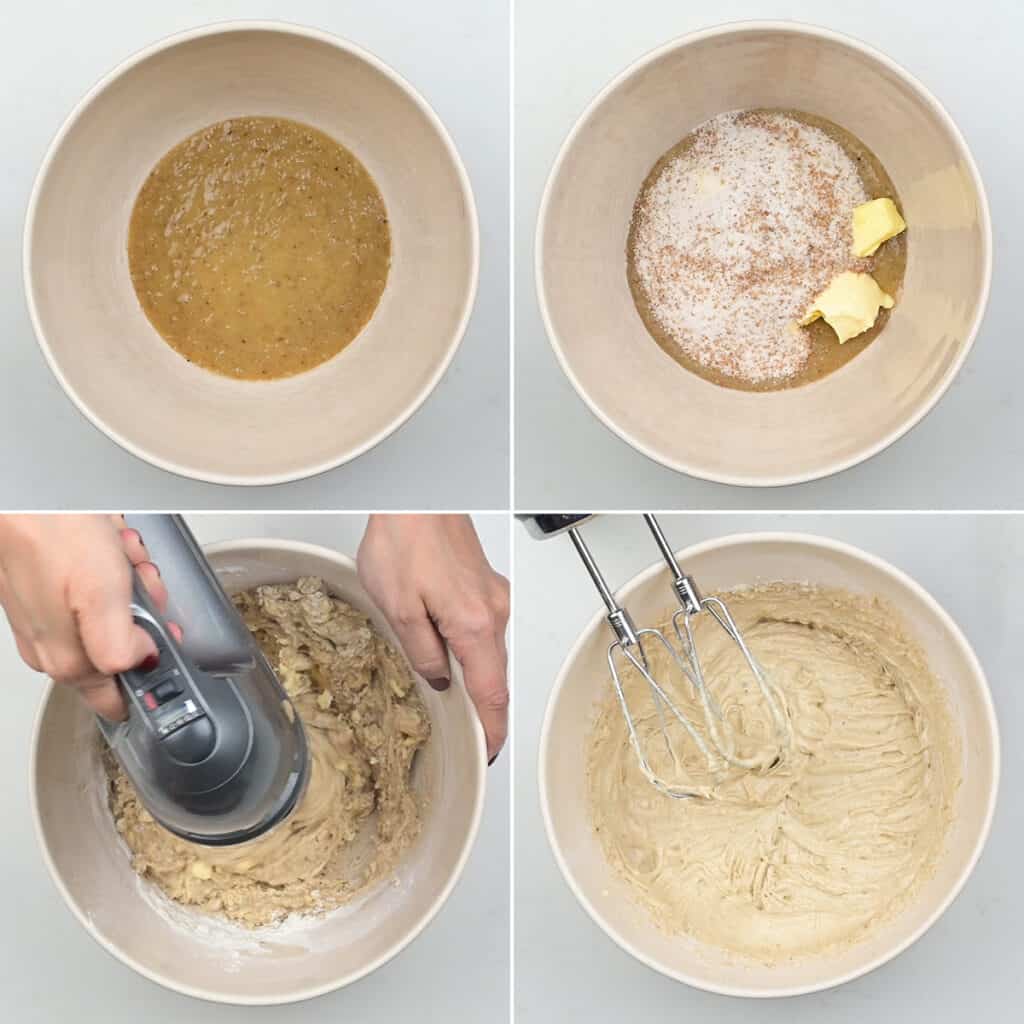 Collage showing how to make banana bread step by step