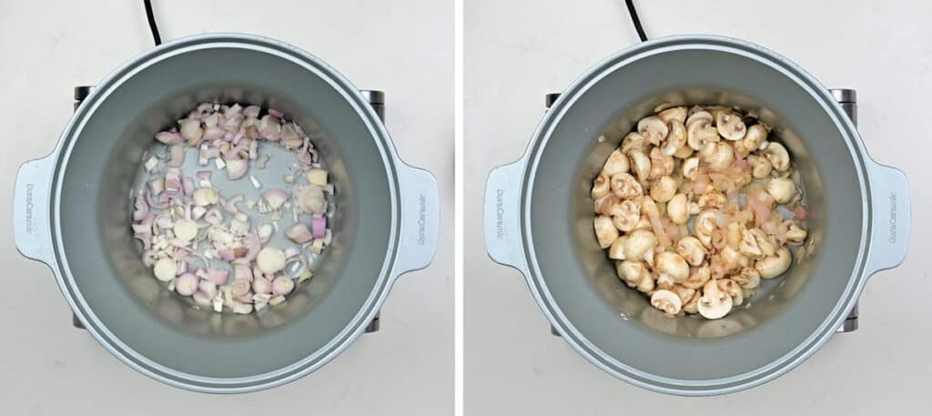 Cooking shallots and mushrooms in a slow cooker