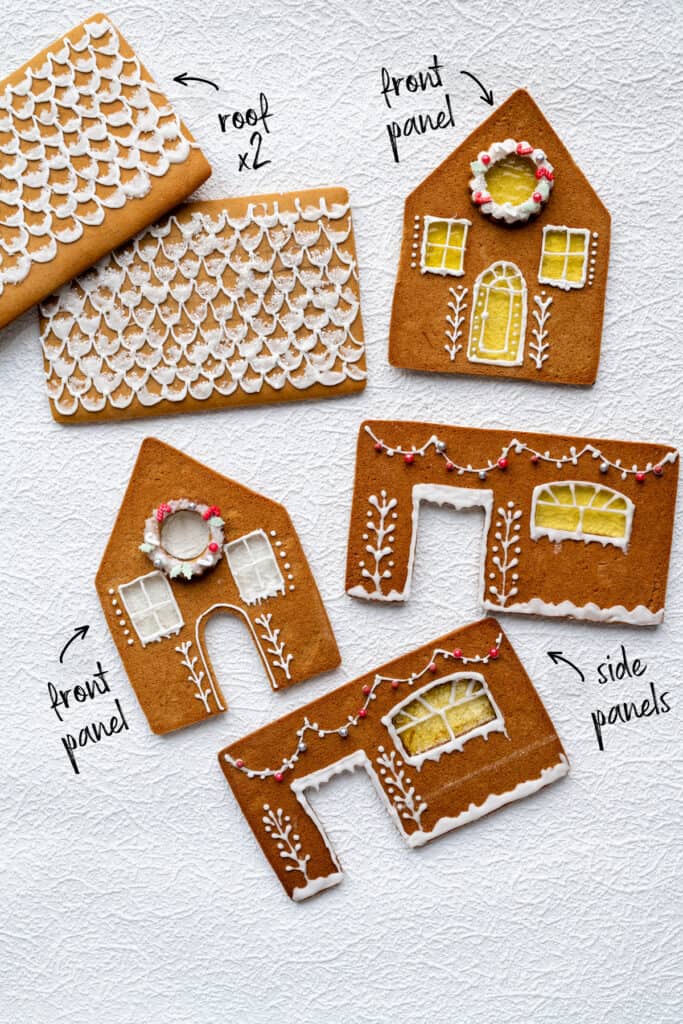 All the panels that make up a gingerbread house