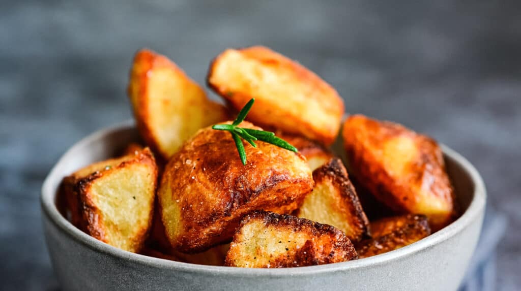 Close up on roast potatoes 