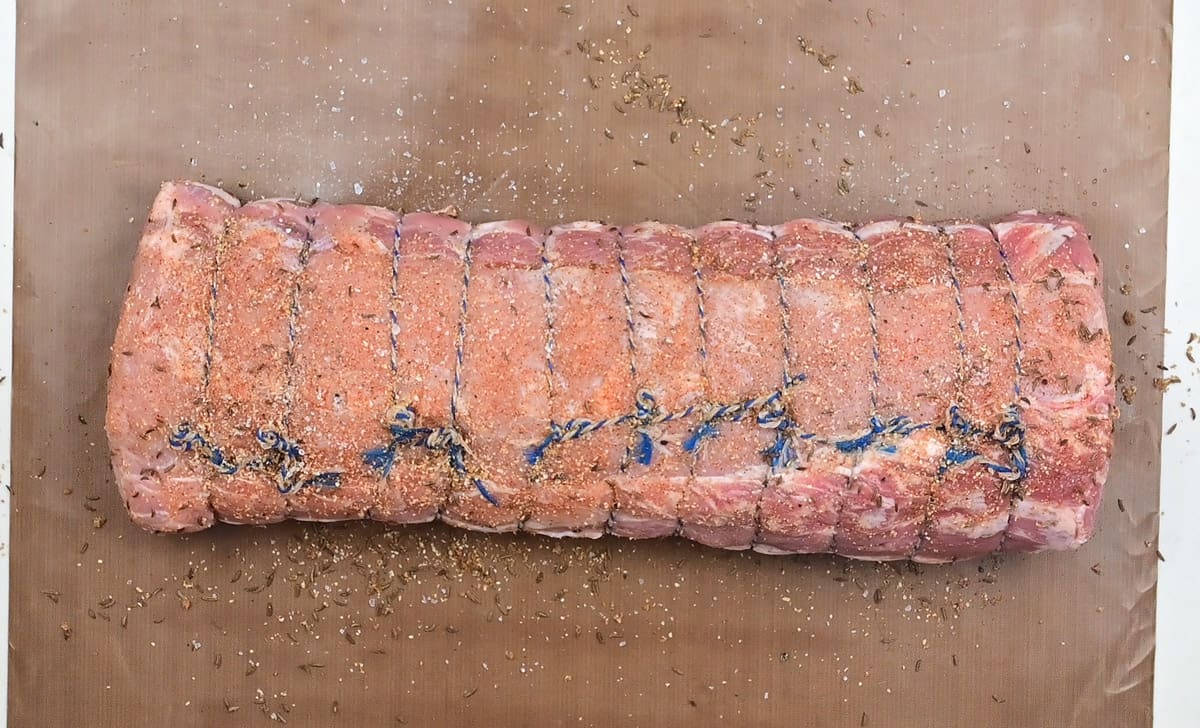 close up on sliced pork loin roast