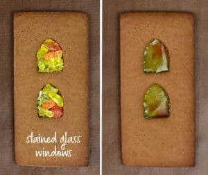 Collage showing how to make stained glass window cookies