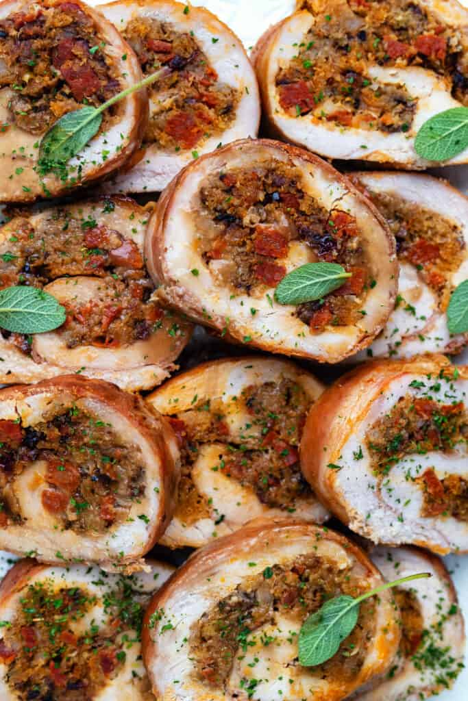 close up on slices of turkey roll