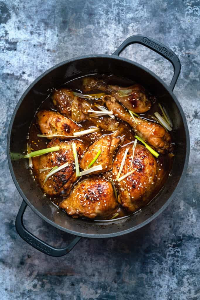 Dutch Oven with Braised Chicken thighs and drumsticks a