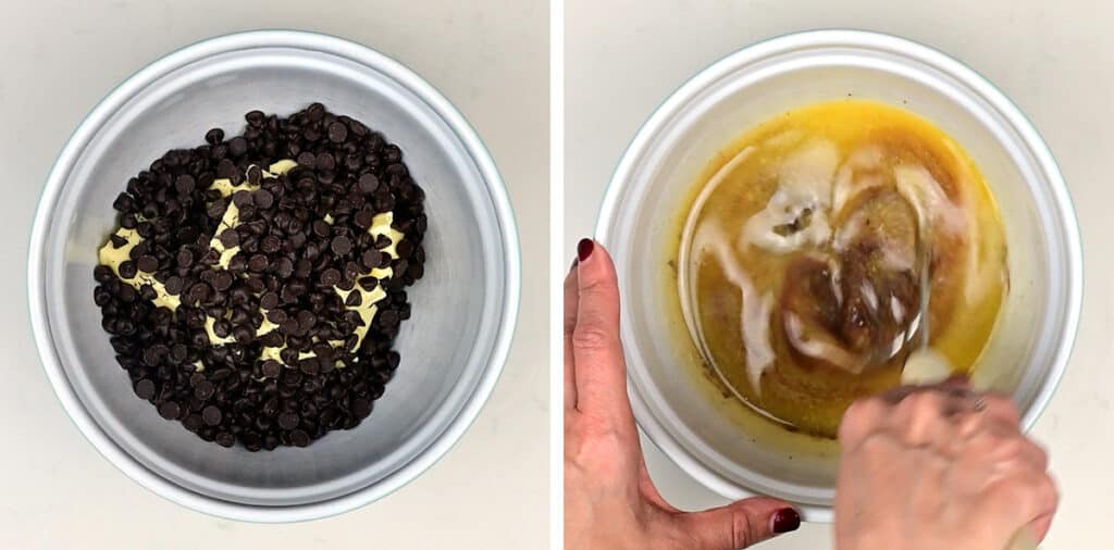 melting butter and chocolate in a bowl collage