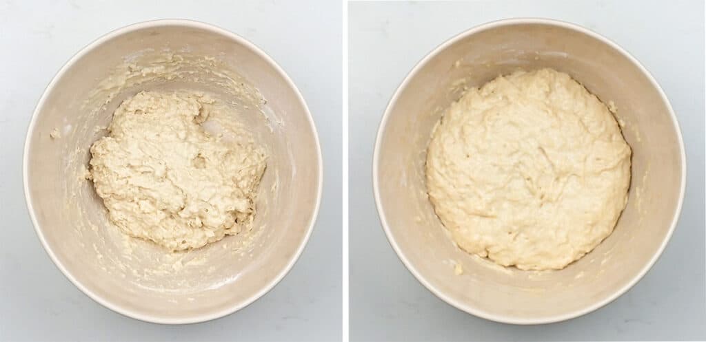 Turkish bread before and after first rise