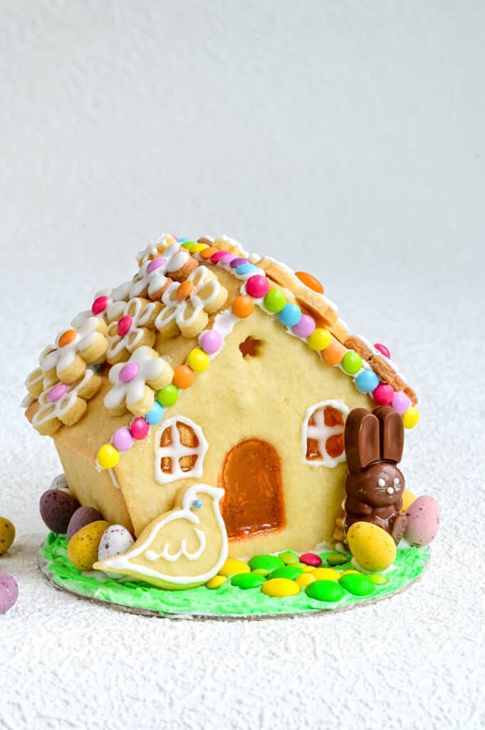 Easter bunny house - sugar cookie house decorated with candy