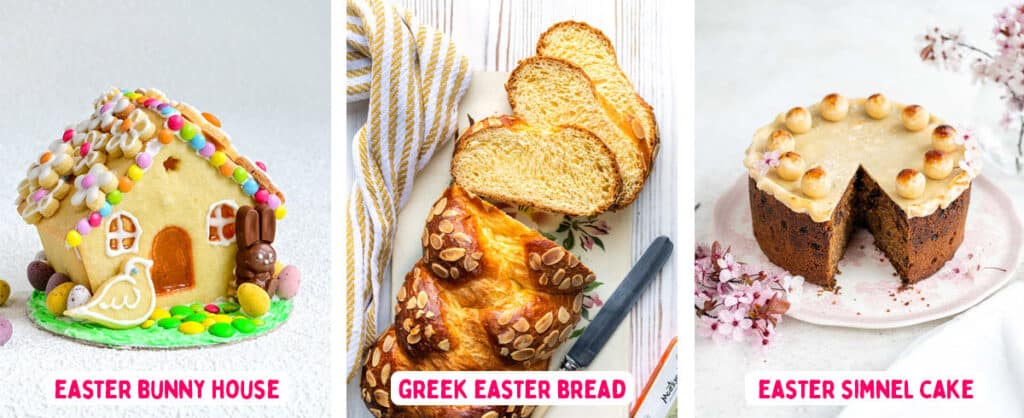 Collage showing three easter recipes