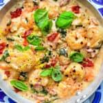 Tuscan Shrimp and Scallops in cream sauce in a pan
