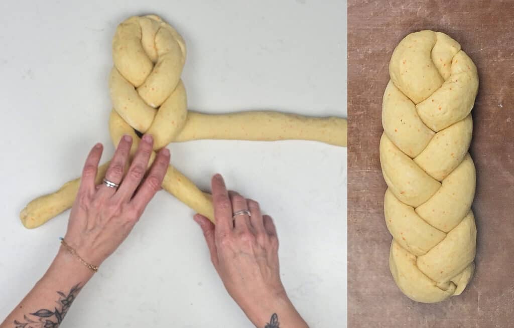 Braiding tsoureki dough