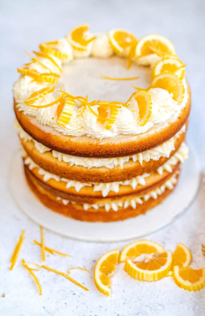 Tiered lemon sponge cake with lemon buttercream