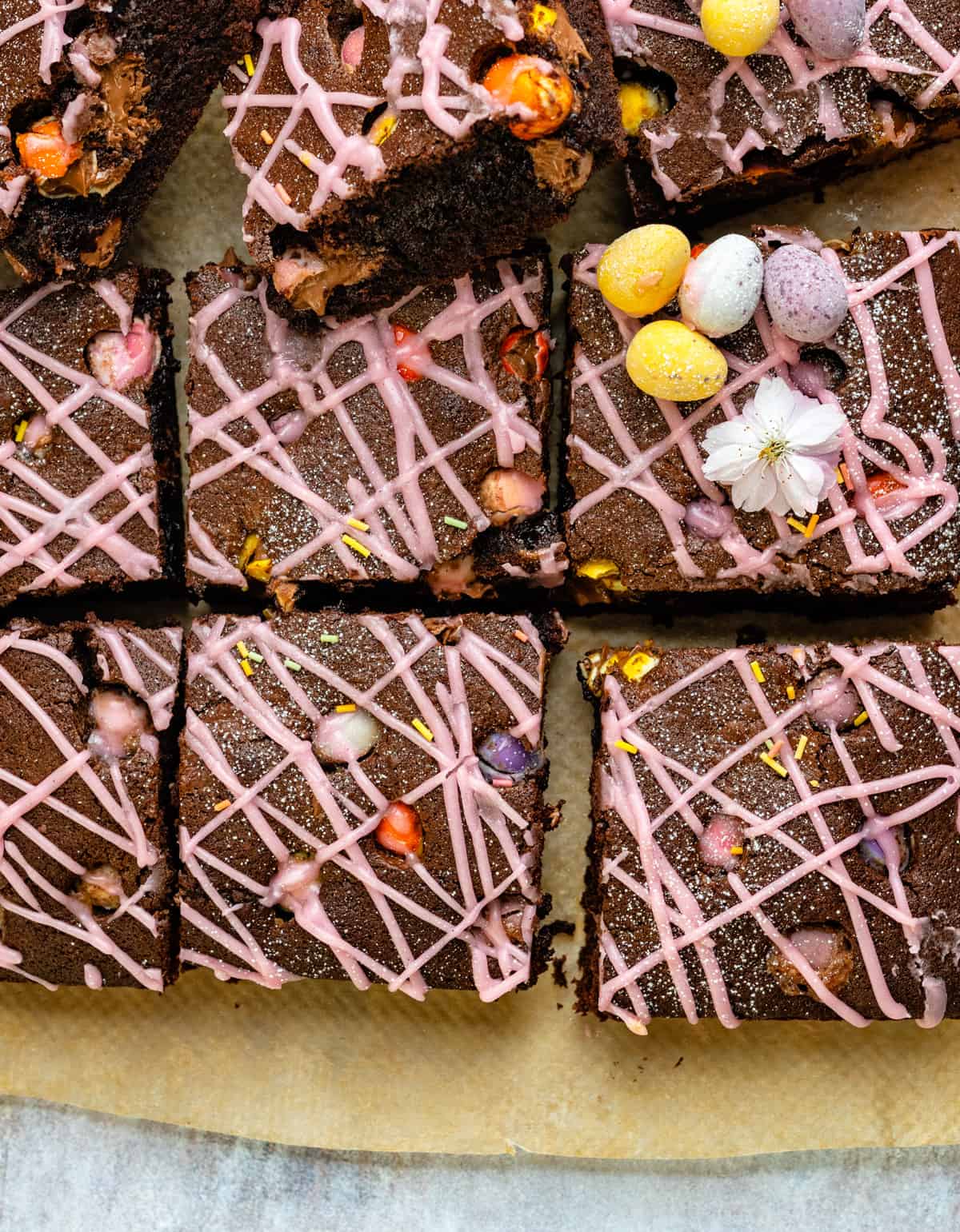 Overhead photo of mini egg brownies